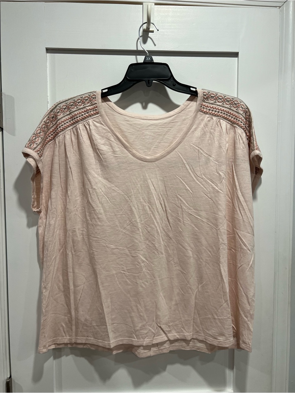 J. Jill Blush Pink Embroidered Shoulder Short Sleeve Tee